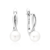 Cercei argint cu perle naturale albe si tortita DiAmanti SK22104EL_W-G
